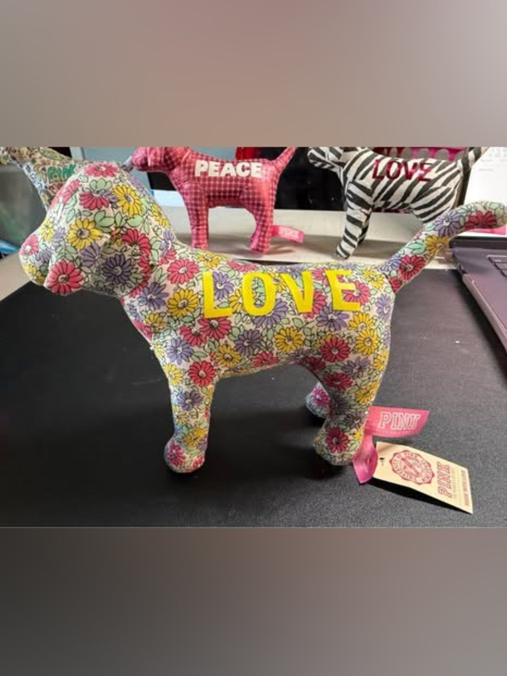 Pink Floral 'LOVE' Dog Plush Décor - Brand: